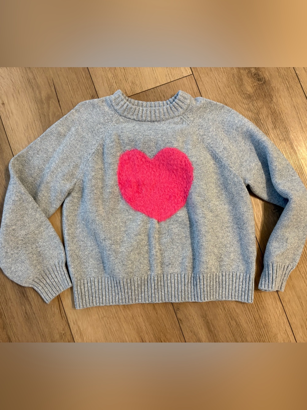 Old Navy Gray Crewneck Sweater with Bright Pink Heart